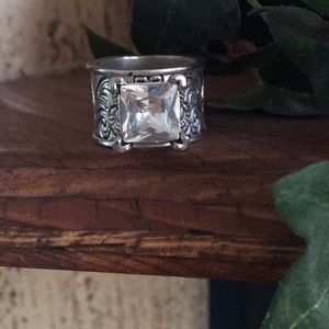 Silver tone ring w faux diamond